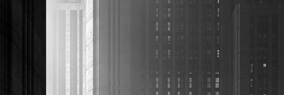 Black and white render of a 1920s-style urban scene with skyscrapers, car, and woman running in a gown by PLEM Visual Tales