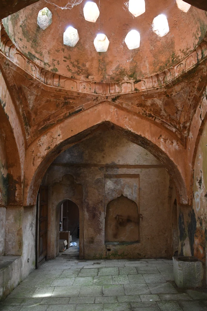 Interior of the historic Ottoman hammam in Elbasan, Albania, showing its current architectural condition.