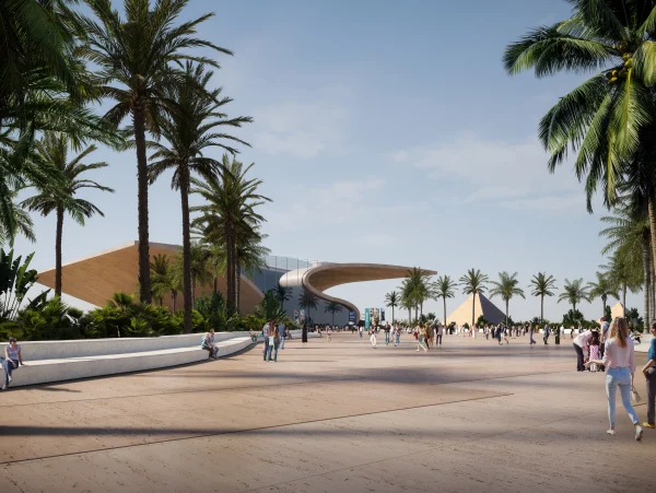 Daylight render of a museum square exterior by PLEM Visual Tales