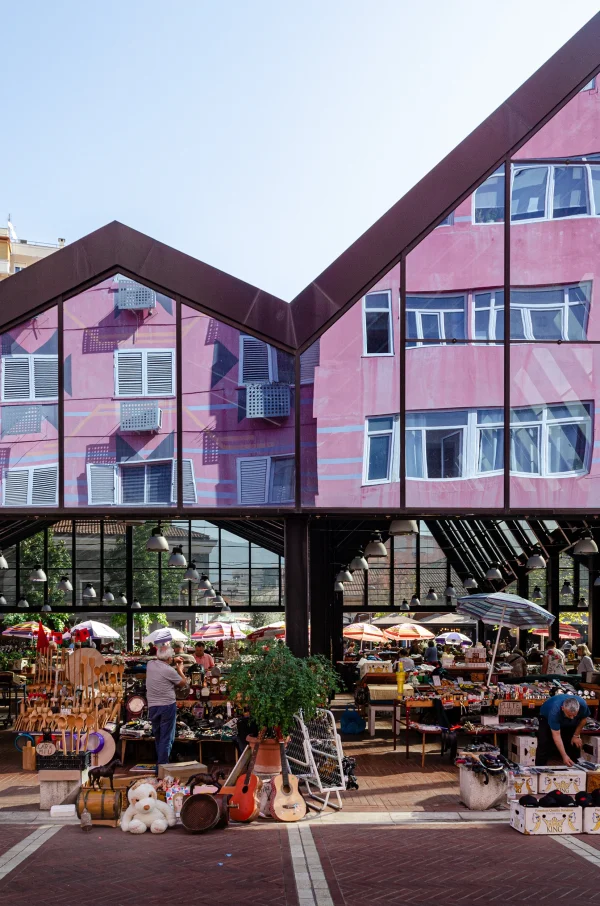 Exterior architectural photography of Pazari i Ri urban area in Tirana, designed by Atelier 4, photo by Plem Visual Tales.