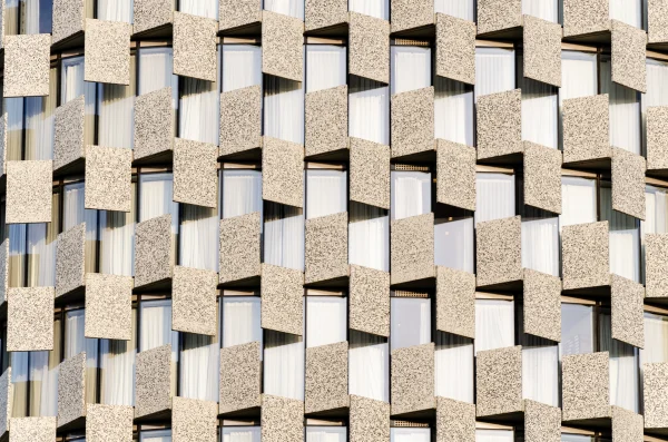 Architecture photography of the TID Tower façade detail in Tirana by 51N4E, captured by PLEM Visual Tales