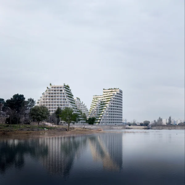 Daylight render of a residential complex by the lake in Tirana by PLEM Visual Tales