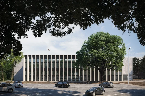 Exterior render of The Cube building at Tilburg University by KAAN Architecten by PLEM Visual Tales.